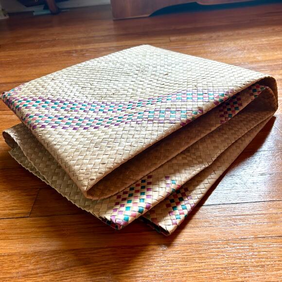 Vintage Banig Woven Mat 47 × 70 in Purple & Blue Plaid Design - Picture 5 of 11